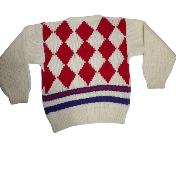 VINTAGE 90s diamond print chunky oversized grandpa sweater L - Picture 3 of 9